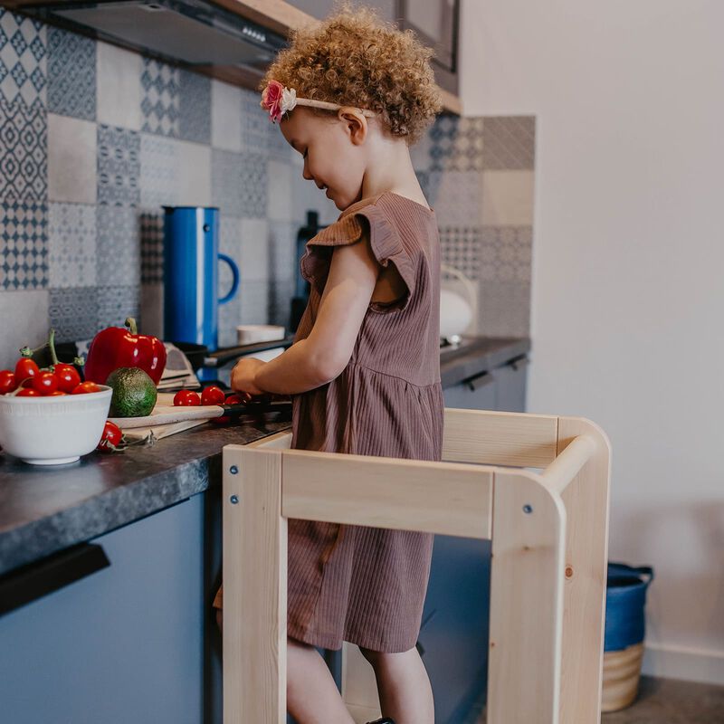Wooden Kitchen Helper for Children Step Stool, Natural Wood
