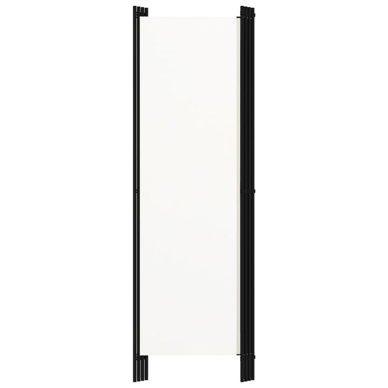 Folding Room Divider, 79x71 White Fabric, Black Iron Frame, 4 Panels - Benzara