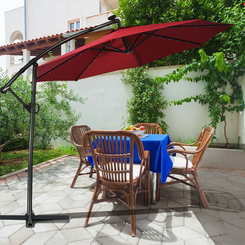 360-Degree Rotating Patio Umbrella &ndash; Solar Powered LED Cantilever Shade (Base Not Included)