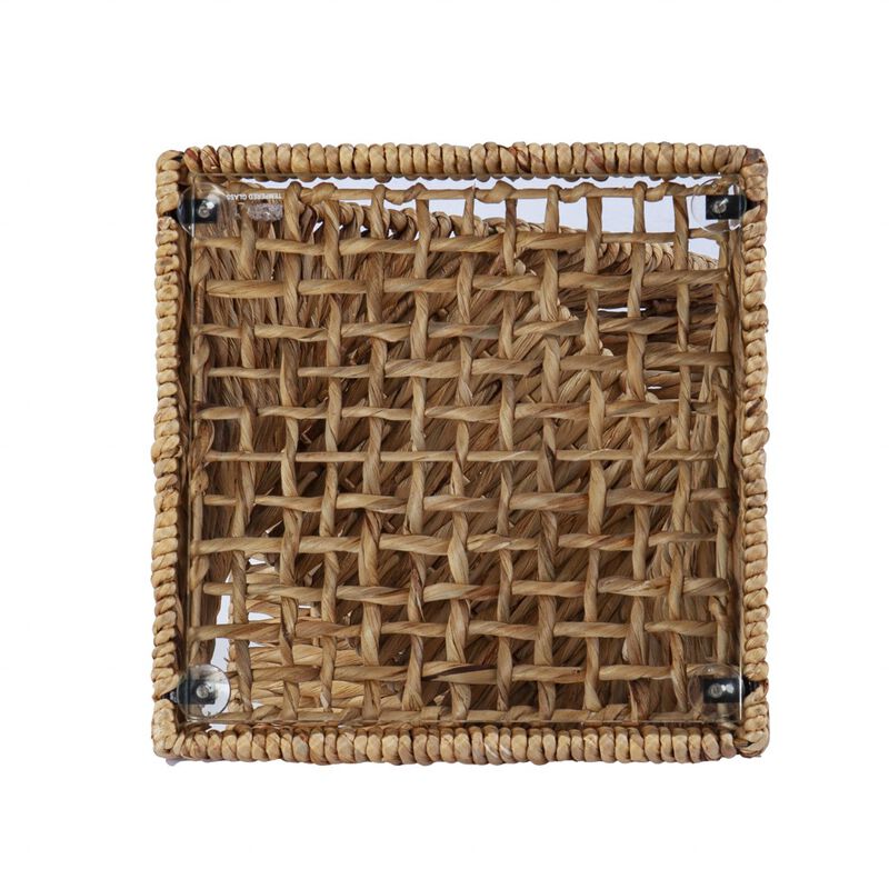 Hivvago 23 Inch  Brown And Natural Rattan Swirl Glass Top Square End Table