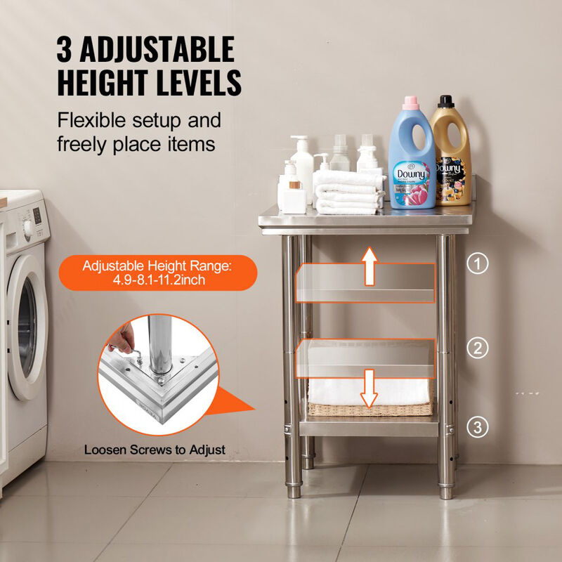 Heavy Duty Stainless Steel Prep Table with Adjustable Shelf for Restaurant Kitchen Home Hotel-Silver image number 7
