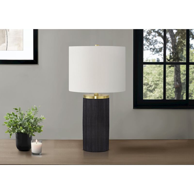 Lighting, 24"H, Table Lamp, Black Concrete, Ivory / Cream Shade, Modern