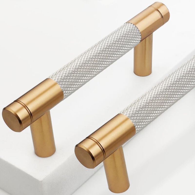 Guoharda 12 Pack 3 Inch 76 mm Bronze and Nickel Knurled Cabinet Handles Cabinet Pulls Aluminum Handles Pulls Gold Oxidation Fini