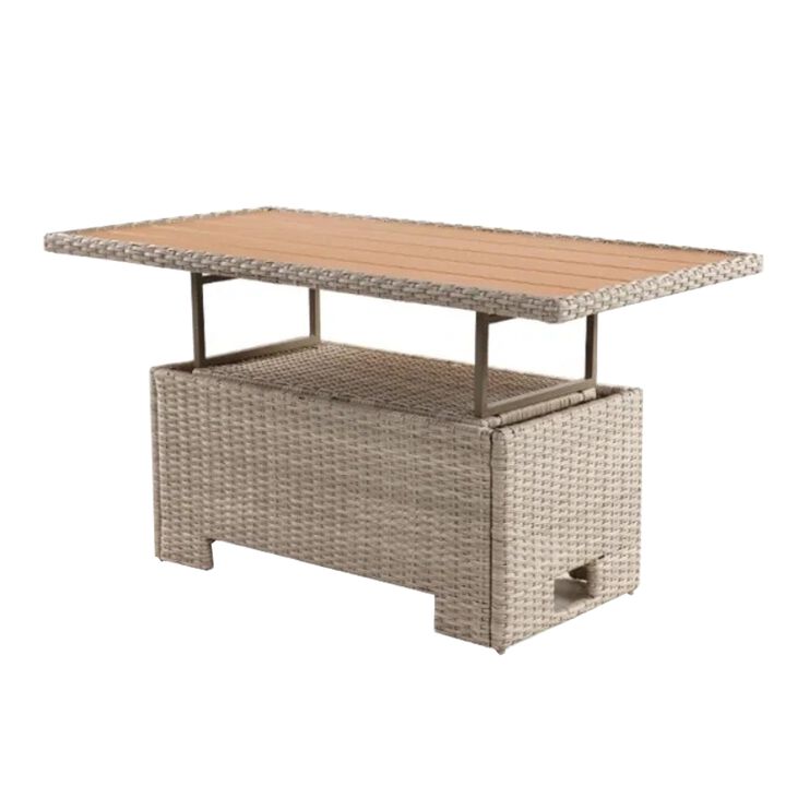 Mondawe Outdoor Detachable Rattan Lifting Table,Multi Functional Height Adjustment With Storage