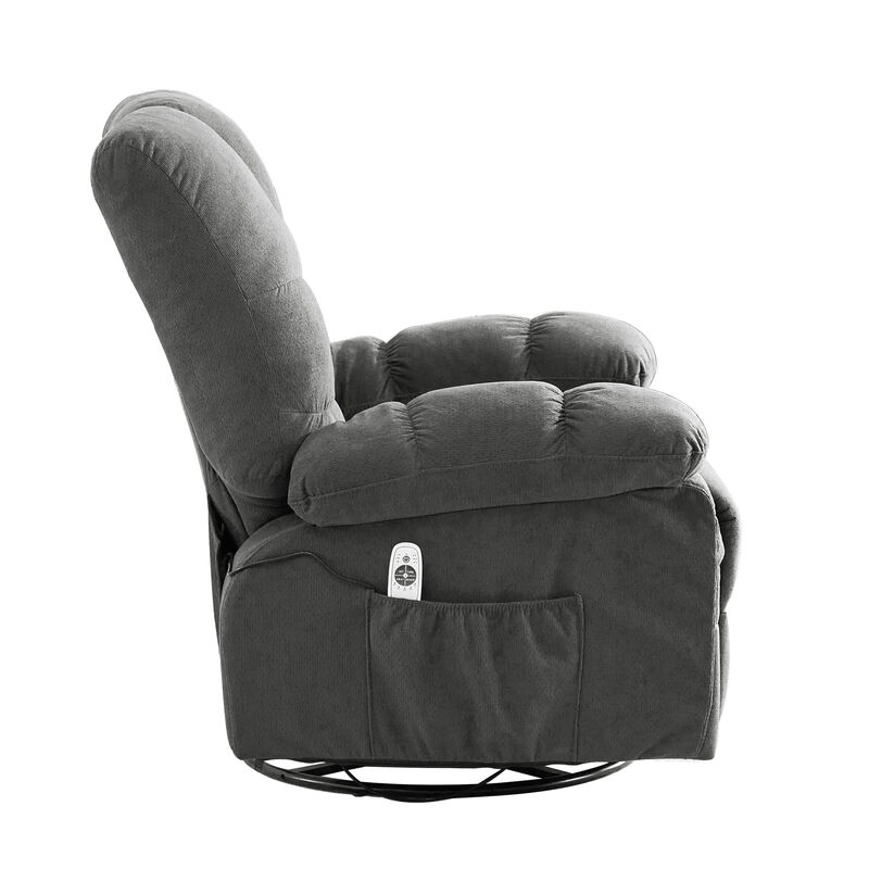 Fabric Swivel Manual Recliner with Massage and USB Port