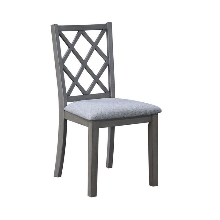 Lisle 21 Inch Dining Chair Set of 2, Cushioned, Cross Back, Gray Solid Wood - Benzara