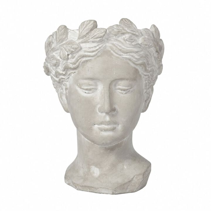 WOW PIONEER Classic Greek Style Cement Head Planter Vase - Ideal for Indoor Outdoor Home Garden Decor, D6 x 9 Inches