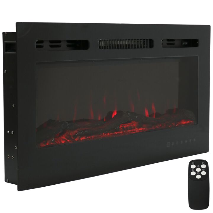 Sunnydaze 36 in Modern Flame Mounted Indoor Electric Fireplace - Black