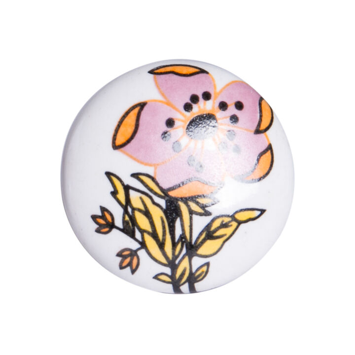 HomeRoots Set of Eight Yellow And White Ceramic And Metal Drawer Pull Knobs