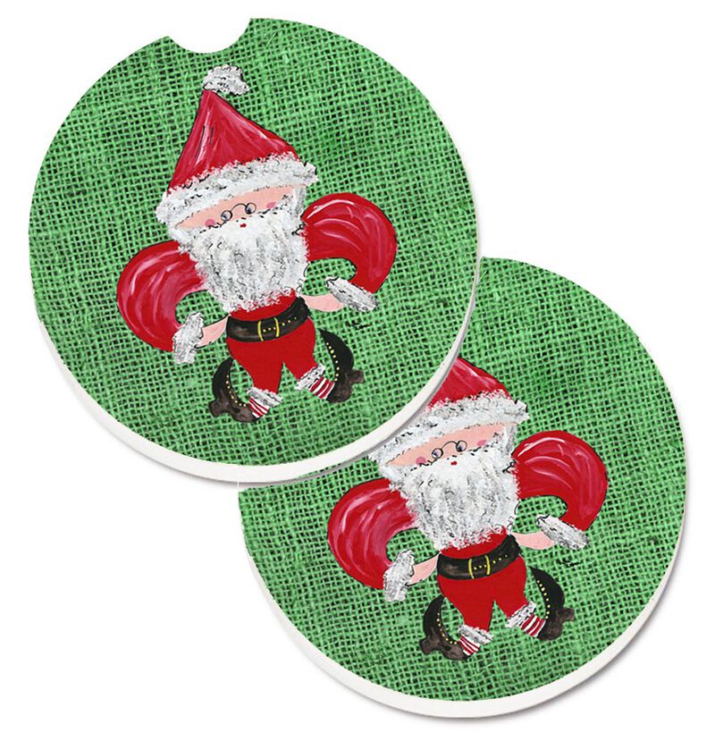Caroline's Treasures Christmas Santa Fleur De Lis Set of 2 Cup Holder Car Coasters 8746CARC, 2.56, Multicolor