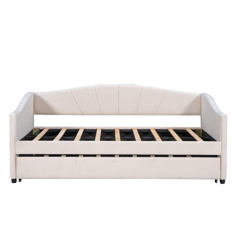 Sofa Bed with Upholstered Frame Twin Trundle and Wood Slat Support