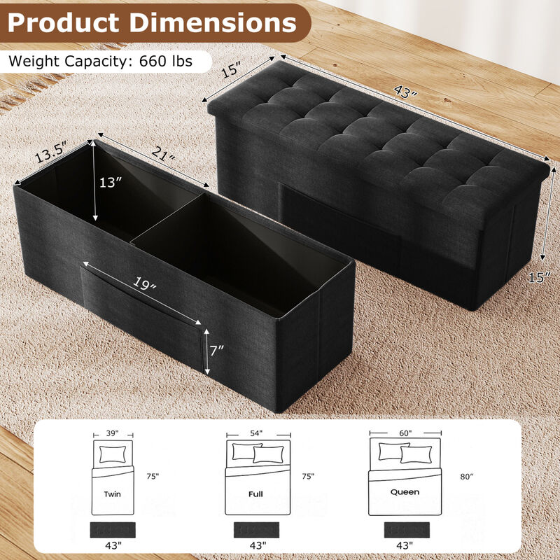 43 Inch Folding Ottoman Bench with Storage and Padded Seat image number 2