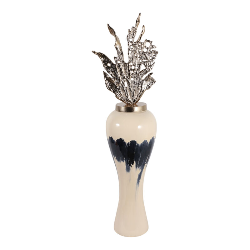 Metal Vase W/ Leaf Like Lid image number 3