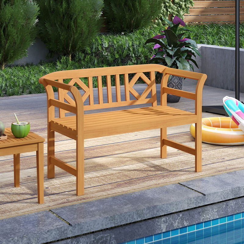 Outdoor Acacia Wood 2-Person Loveseat with Backrest and Armrests for Porch-Natural
