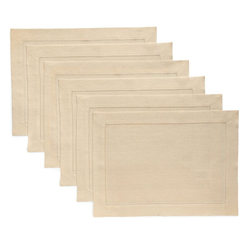 Solino Home Classic Hemstitch 100% Linen Placemats &ndash; Set of 4, 14 x 19 in, Machine Washable, Holiday and Everyday Dining