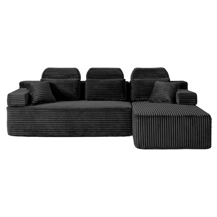 Schun L Shaped Corduroy Sectional Sleeper Sofa
