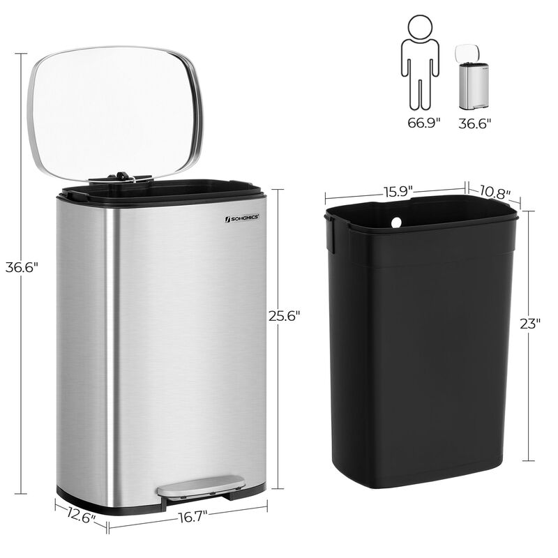 Kitchen Trash Can 13 Gallon – Step-On Garbage Bin in with Soft-Close Lid and Sturdy Foot Pedal