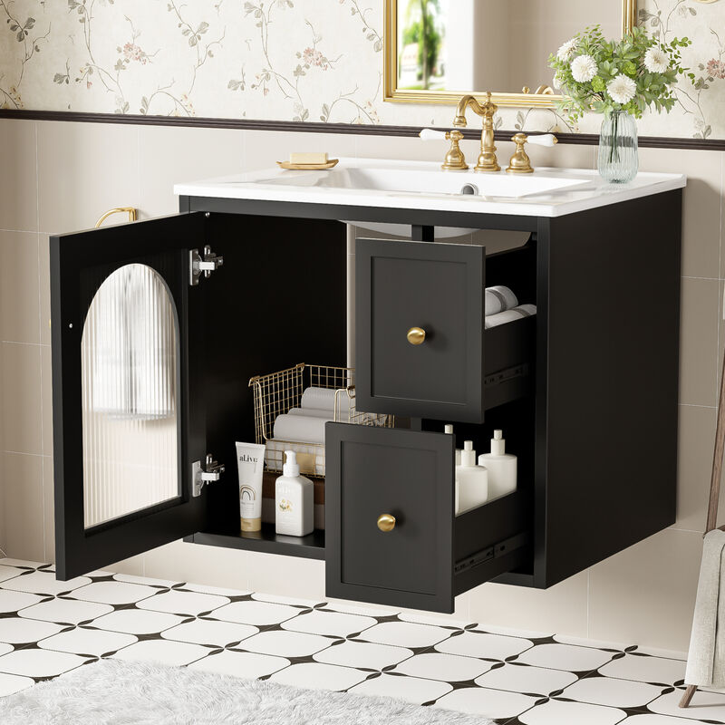 ELEMENT ACE Compact Wall Mounted Bathroom Vanity Set with Ceramic Sink and Storage Cabinet image number 5