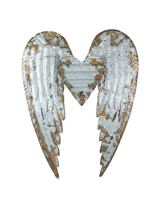 Galvanized Metal Winged Heart Wall Sculpture