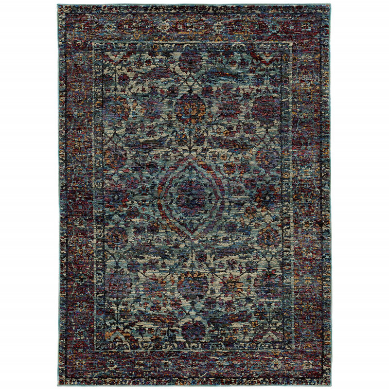 2 X 3 Blue And Purple Oriental Power Loom Stain Resistant Area Rug