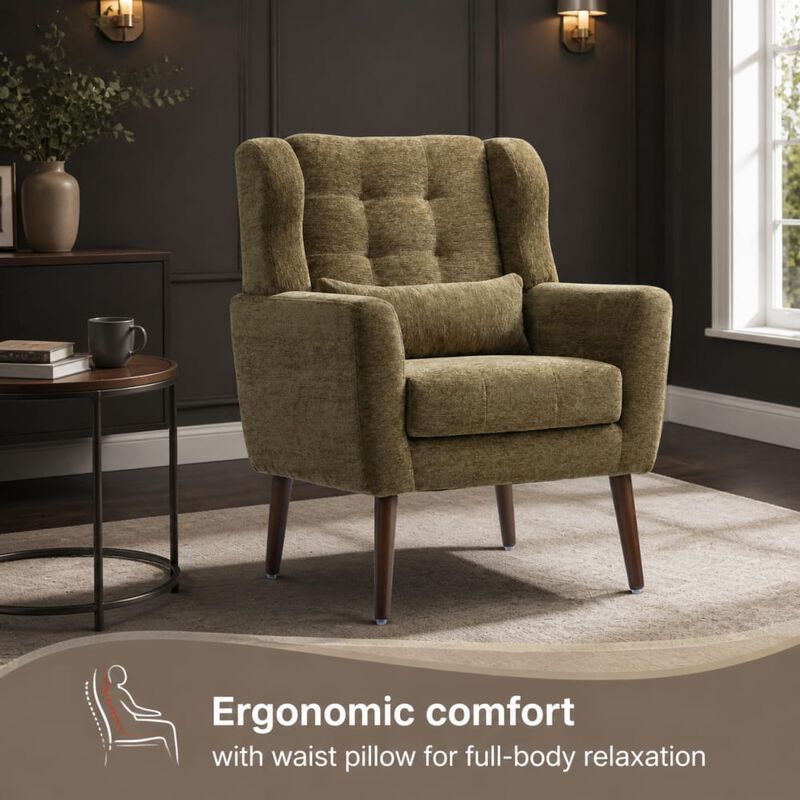 GOODSILO Upholstered Chenille Accent Armchair with Pillow, Comfy Padded Lounge Chair for Small Spaces, Living Room, Bedroom image number 4