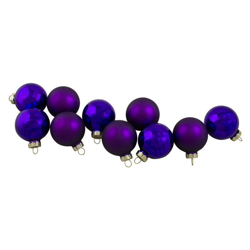10ct Shiny and Matte Purple Glass Ball Christmas Ornaments 1.75" (45mm) image number 1