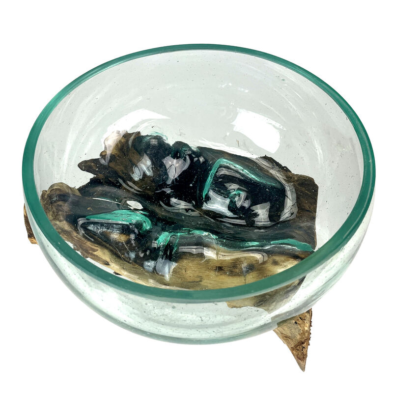 Molten Glass Bowl on Driftwood 10" Hand Blown Decorative Centerpiece Planter image number 2