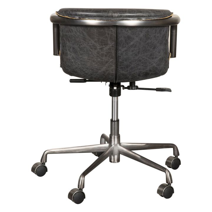 World Interiors Chiavari Swivel Office Chair in Antique Ebony Leather and Antique Zinc