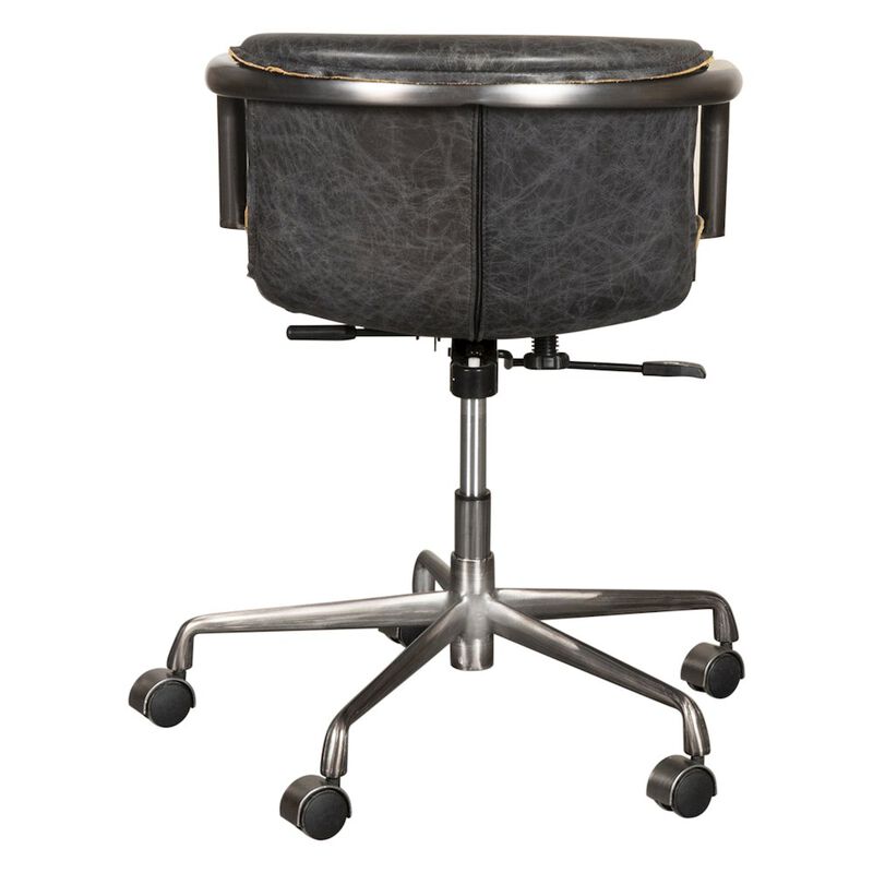 World Interiors Chiavari Swivel Office Chair in Antique Ebony Leather and Antique Zinc image number 1