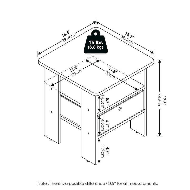 Andrey End Table Nightstand with Bin Drawer, White/Black