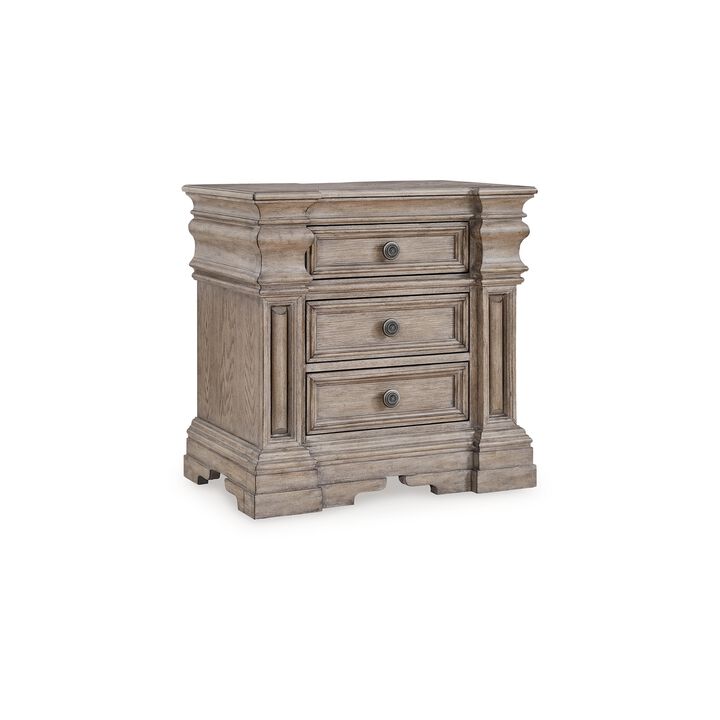 Blaie Nightstand, 3 Drawer, 29 inch, Taupe Brown Solid Hardwood Finish - Benzara