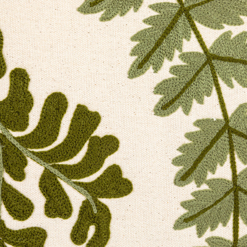 Cotton Lumbar Pillow with Fern Fronds Embroidery, Cream and Green image number 5