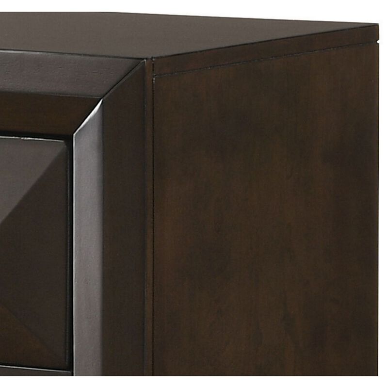 Wooden Nightstand with Dramatic Bevel Drawer Fronts, Espresso Brown-Benzara