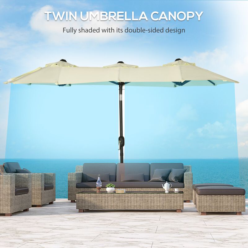 Double-sided Patio Umbrella 9.5' Large Outdoor Market Umbrella with Push Button Tilt and Crank, 3 Air Vents and 12 Ribs, for Garden, Deck, Pool, Brown