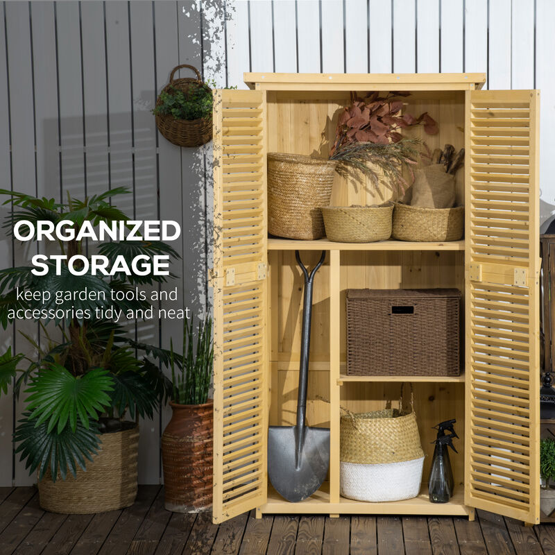 Outsunny 3' x 5' Wooden Outdoor Storage Cabinet, Garden Sheds & Outdoor Storage with Asphalt Roof & 2 Large Wood Doors with Lock, Natural