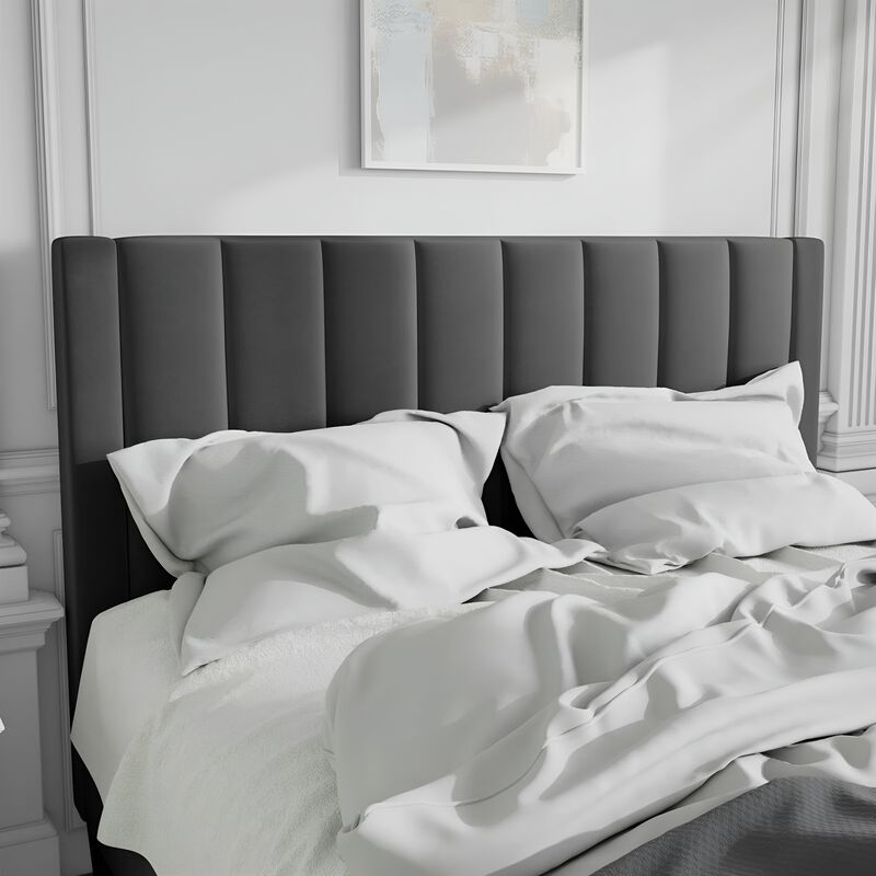 Velvet Upholstered Platform Bed Frame with Headboard