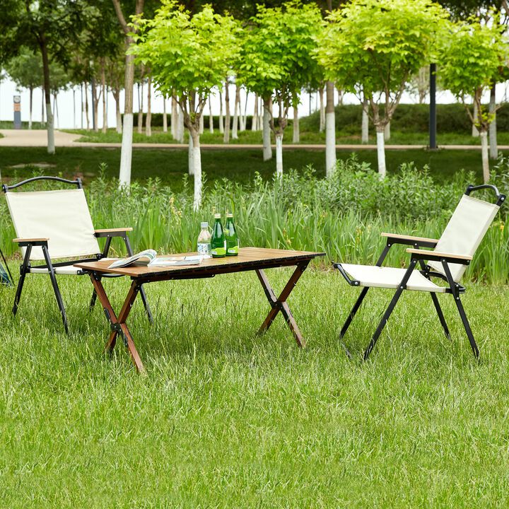 Hivvago Set of 3 Outdoor Roll up Table and Folding Chair Set Portable Camping Set