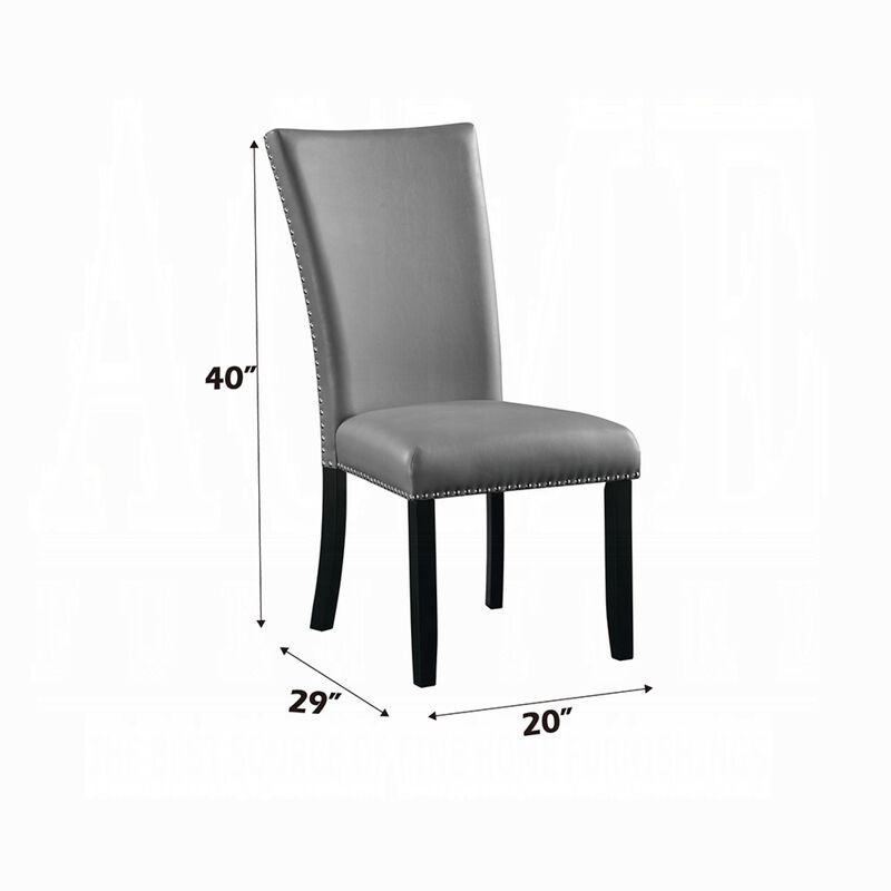 Aline Side Dining Chair Set of 2, Gray Faux Leather, Nailhead Trim - Benzara