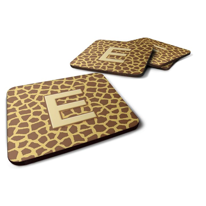 Caroline's Treasures CJ1025-EFC Monogram-Giraffe Foam Coasters (Set of 4), Initial Letter E, 3.5 H x 3.5 W, Multicolor