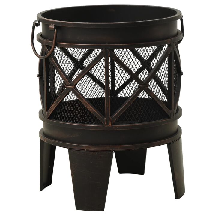 vidaXL Rustic Outdoor Fire Pit with Poker, Rust-Resistant and Heat-Resistant Painting, Durable Steel Construction, Large Fire Bowl