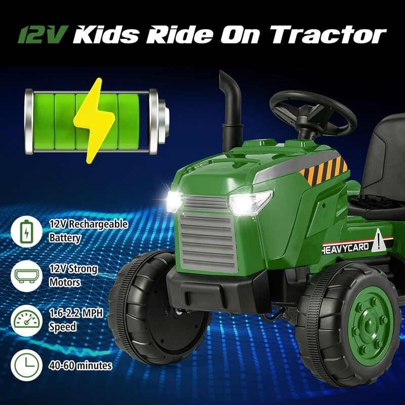 Kids Ride On Tractor with Detachable Trailer and Remote Control Driving-Dark Green image number 5