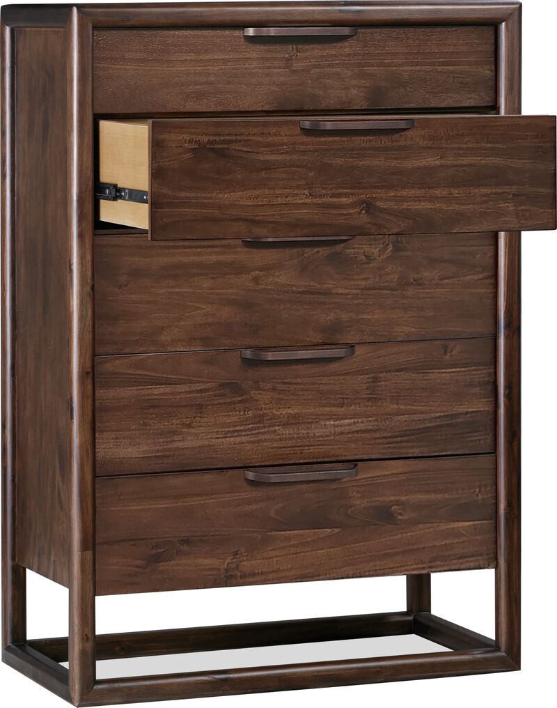 Sol Five Drawer Acacia Wood Chest in Brown Spice