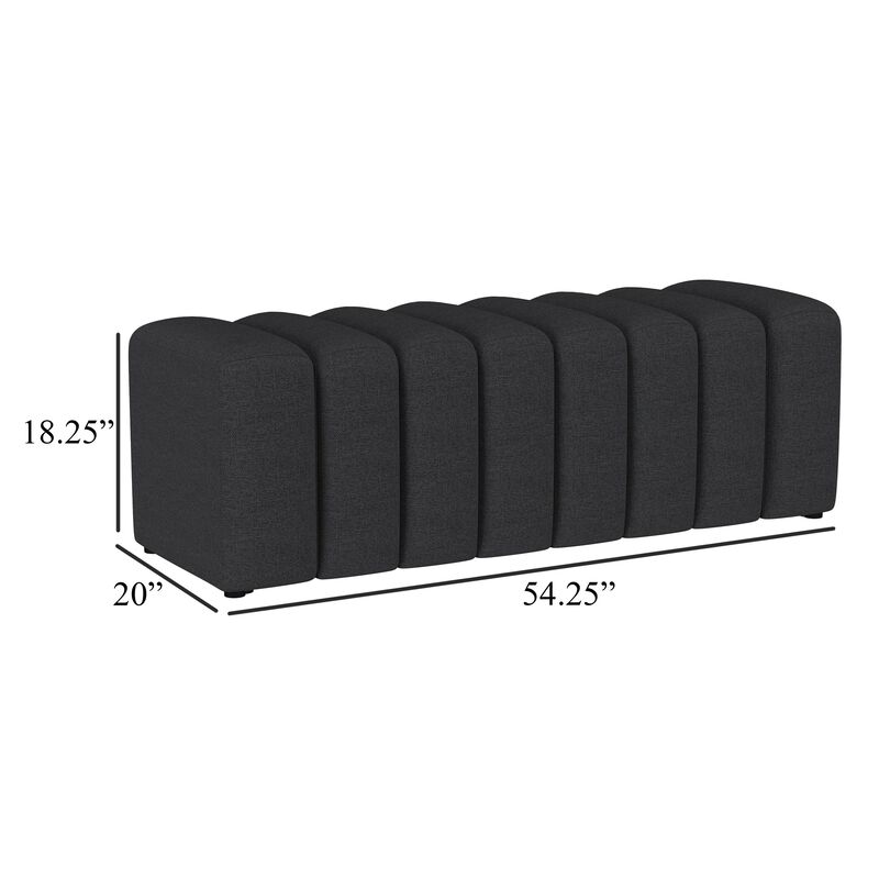 Sanna Accent Bench, Modern Channel Tufted Charcoal Black, 54 Inch - Benzara