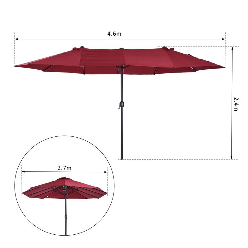 Patio Umbrella 15ft Double-Sided Outdoor Market Extra Large Umbrella with Crank Handle for Deck, Lawn, Backyard and Pool, Wine Red