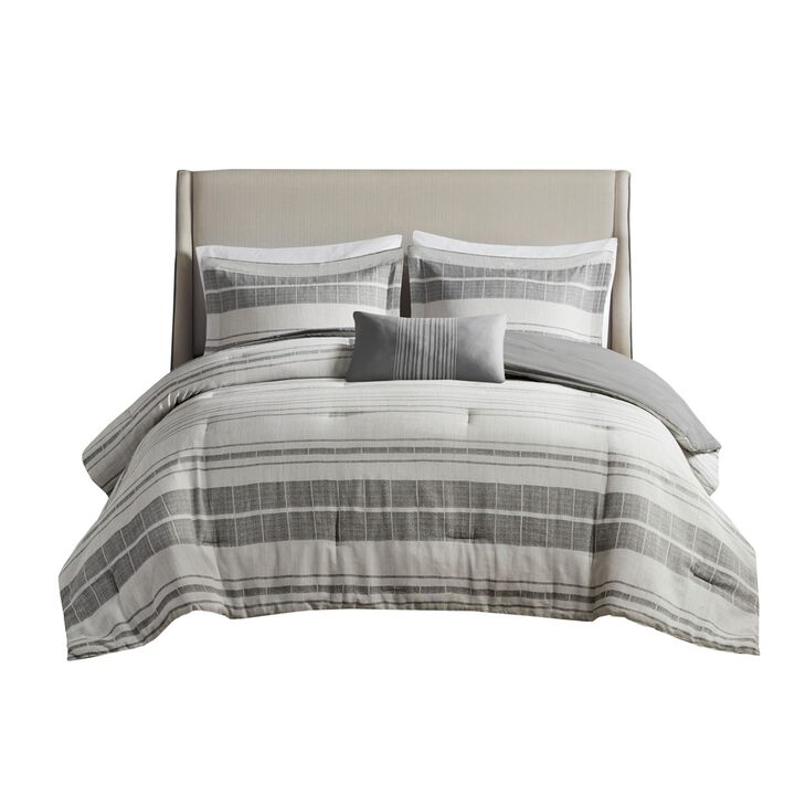 Gracie Mills Naxos 4 Piece Stripe Comforter Set with Throw Pillow