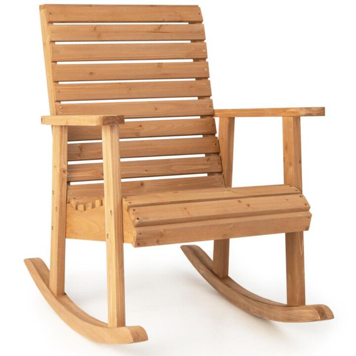 Hivvago Outdoor Solid Fir Wood Rocking Chair with High Backrest