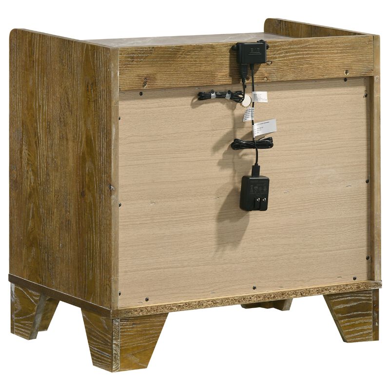 Nolan Nightstand with LED Cubby, Drawer and Marble Top, Brown Wood image number 5
