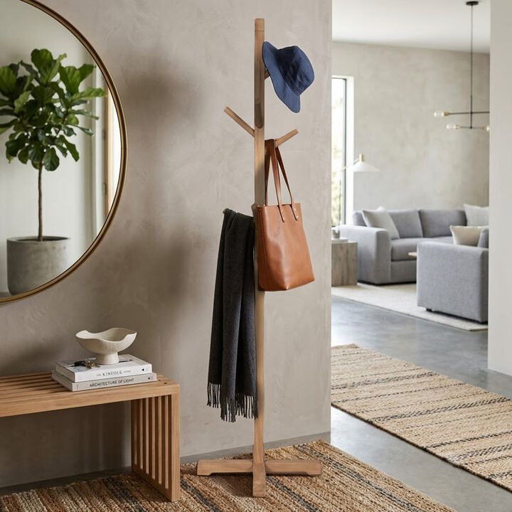 Hiya Freestanding Hat, Coat Rack, 8 Branch Hooks, Teakwood