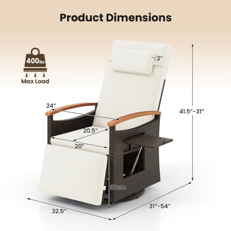 Outdoor Rattan 360 Degree Swivel Reclining Chair with Adjustable Back and Footrest