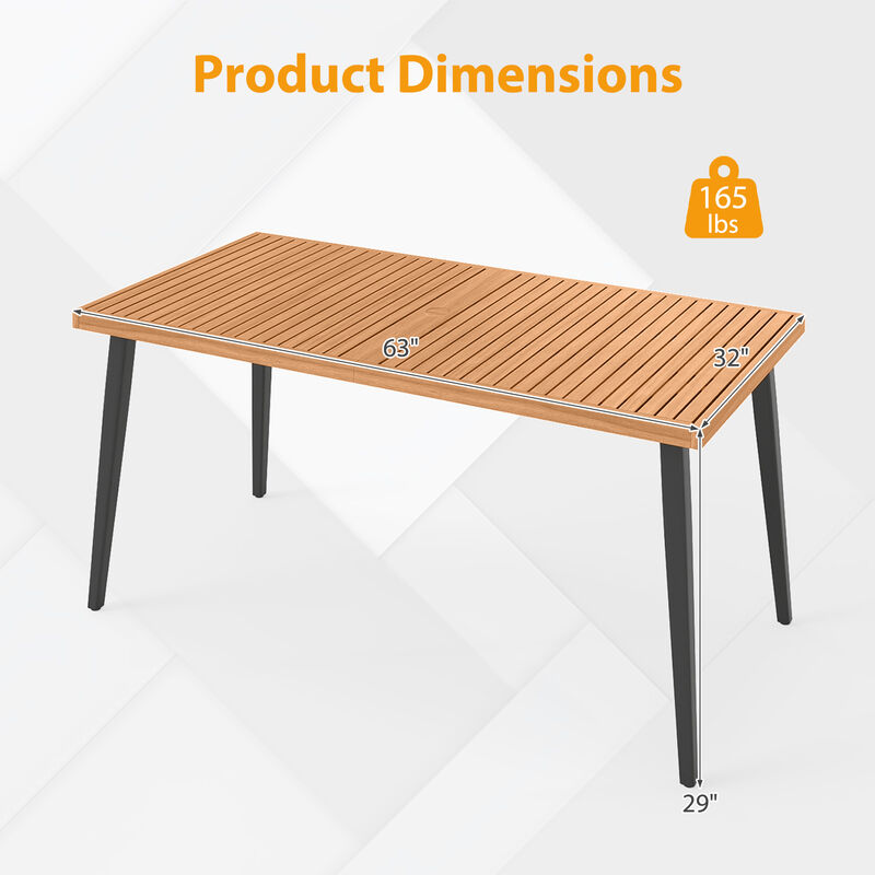 Outdoor Dining Table with Metal Legs and Built-In Umbrella Hole-Natural image number 2